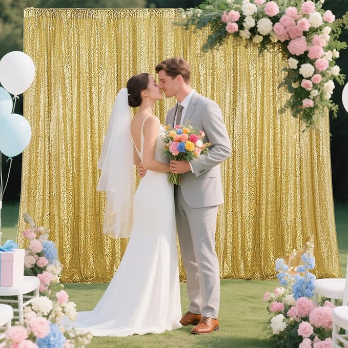Gold Sequin Backdrop Curtain 2 Panels 2FTx8FT Glitter Photography Backdrop - Image 2