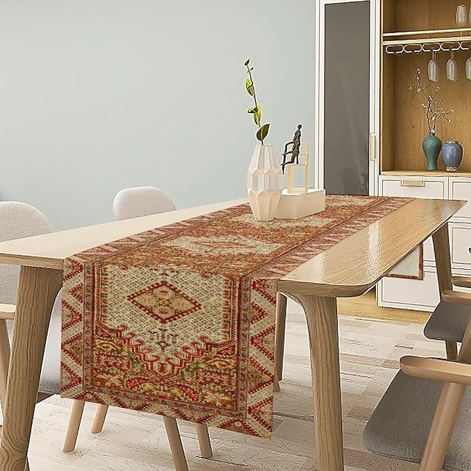 Boho Bohemia Style Orange Table Runner, Country Rustic Farmhouse Magical - Image 3