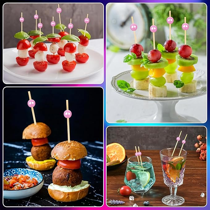300Pcs Fancy Toothpicks for Appetizers, 4.7Inch Pink Pearl Cocktail Picks For - Image 5