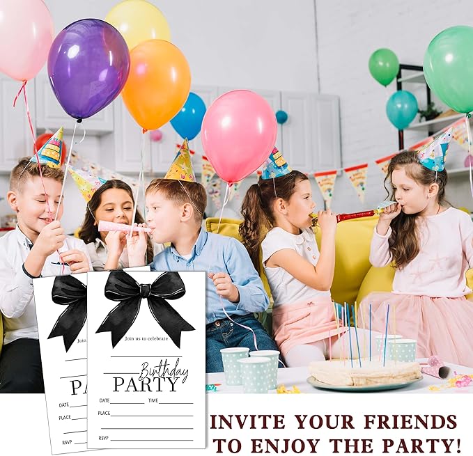 SIXEIGHT Black Bow Birthday Invitations, 20 Party Invitations - Image 6