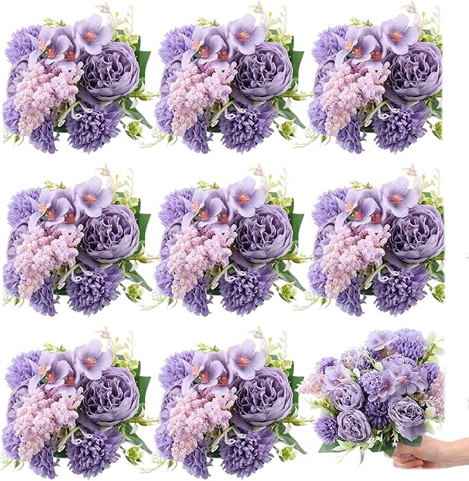 Zeyune 8 Pcs Wedding Silk Flowers Fake Silk Flowers Faux Bouquet Hydrangea by Zeyune