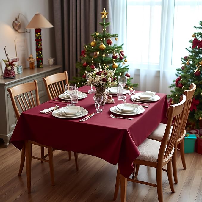 sancua Square Tablecloths 85x85 Inch Burgundy - Image 2