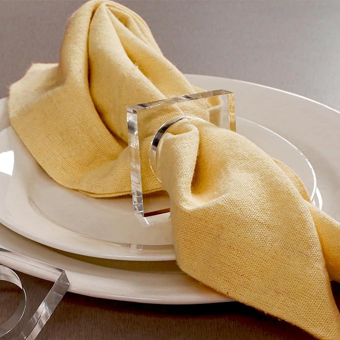 Acrylic Set of 12 Square Beveled Napkin Ring - Image 3