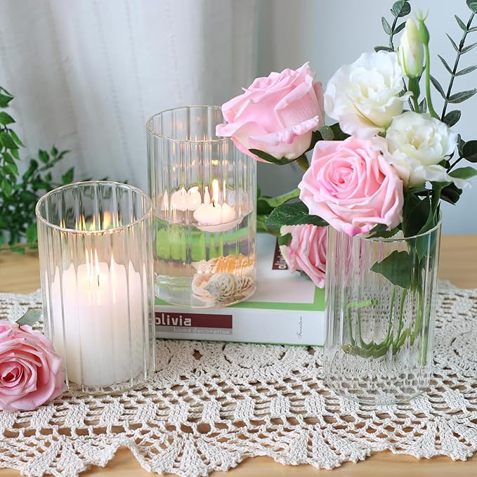 12Pcs Glass Cylinder vases for Centerpieces, 6 Inches Clear Ribbed Bud Vases - Image 4
