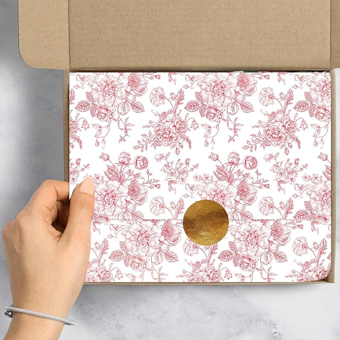 JarThenaAMCS 100 Sheets Floral Tissue Paper Rose Gold Flower Gift Wrapping - Image 6