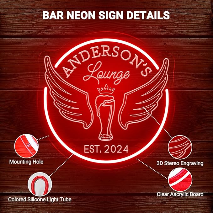 Custom Lounge Neon Sign for Home Bar Wall Decor, Personalized LED Neon Bar Name - Image 5