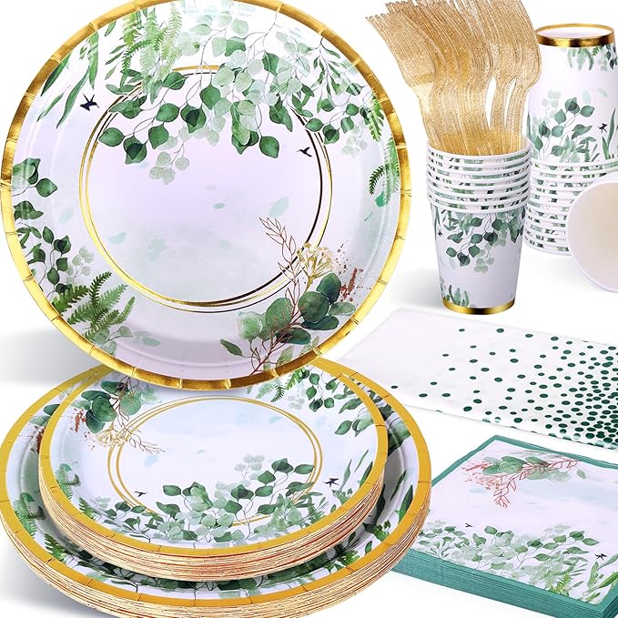 Sage Green Party Decoration, Spring Greenery Eucalyptus Leaves Disposable by Etsutomy