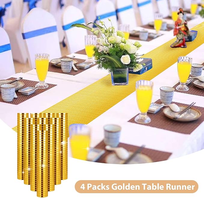 4 Packs Gold Disco Party Table Runner 12 x 108 Inches Mirror Glitter Table - Image 4