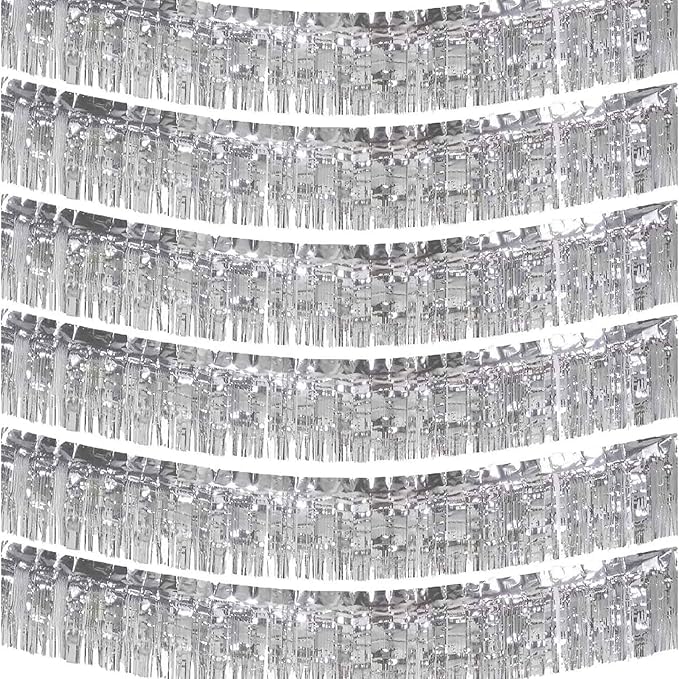 We Moment 6 Pack 10 Feet Silver Foil Fringe Garland Metallic Tinsel Banner Wall by We+Moment