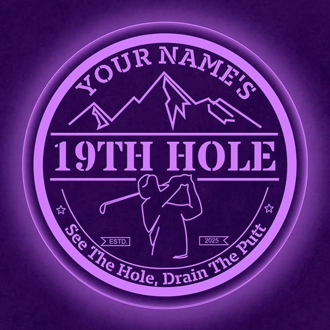 Custom 19th Hole Golf Bar Sign – Personalized LED Color Changing Acrylic Wall - Image 6
