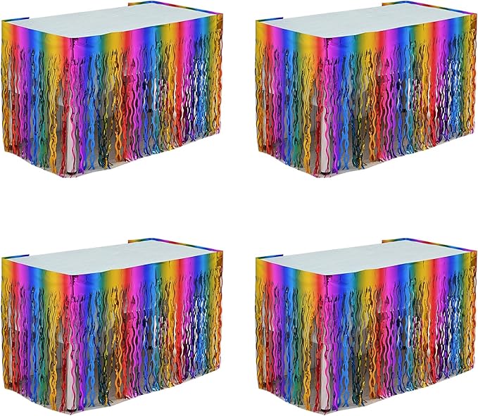 4P Wavy Metallic Tinsel Foil Fringe Table Skirts by Unknown