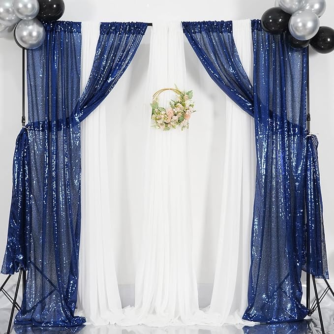 Poise3EHome 4Pcs 2Ft x 8Ft Blue Sequin Backdrop Curtains, Glitter Photography - Image 6