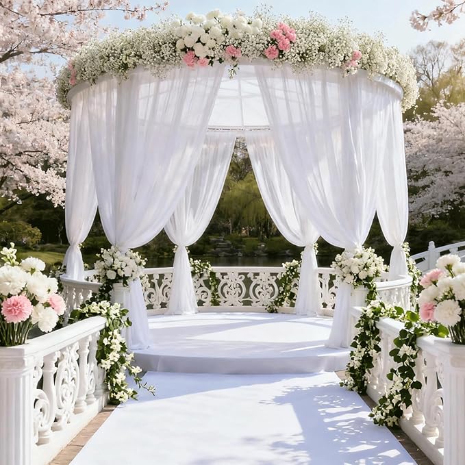 Wedding Arch Draping Fabric 29" x 18 FT White Sheer Chiffon Outdoor Curtain - Image 3