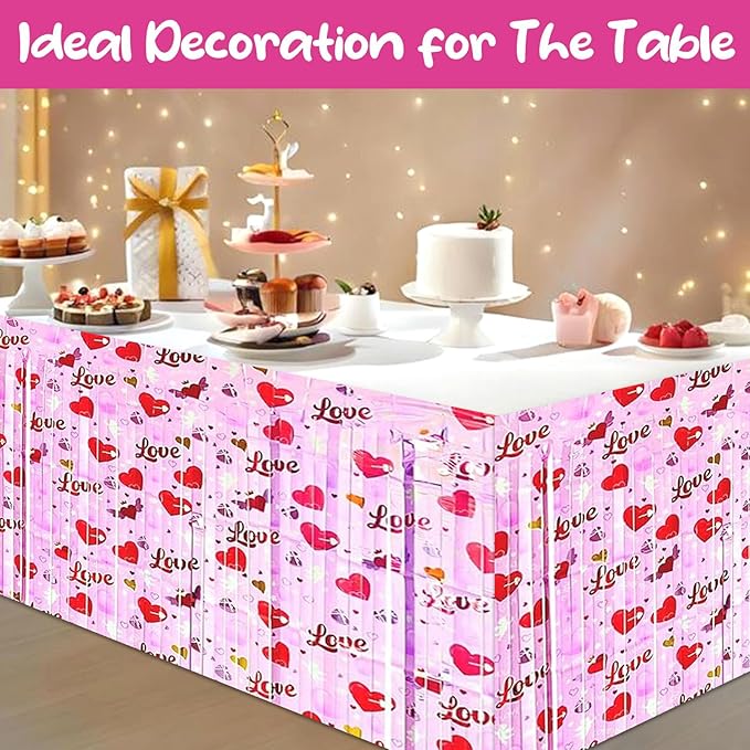 6 Pack 29 x108 Inch Love Pink Wave Foil Fringe Table Skirts Metallic Banner - Image 4