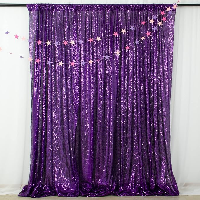 ShinyBeauty Sequin Backdrop Curtain Purple 5FTx10FT Sparkly Wedding Drapes by ShinyBeauty