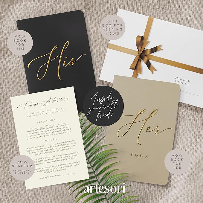 ARTESORI Wedding Vow Book for Her & Him, Soft Touch, 28 Lined Pages, Wedding - Image 2