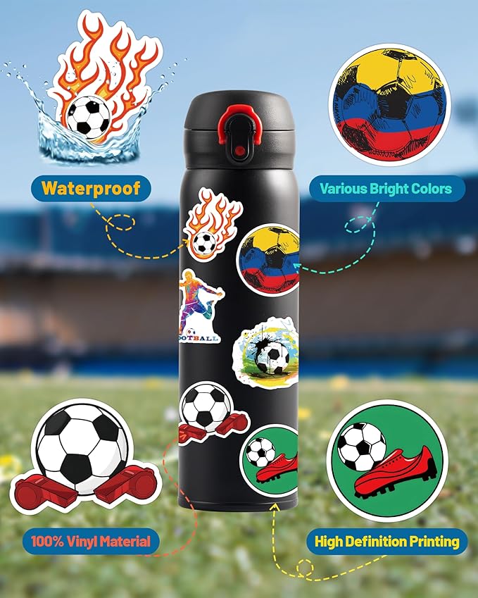 100 Pcs Sport Stickers for Kids, Soccer Water Bottle Stickers, Vinyl Waterproof - Image 3