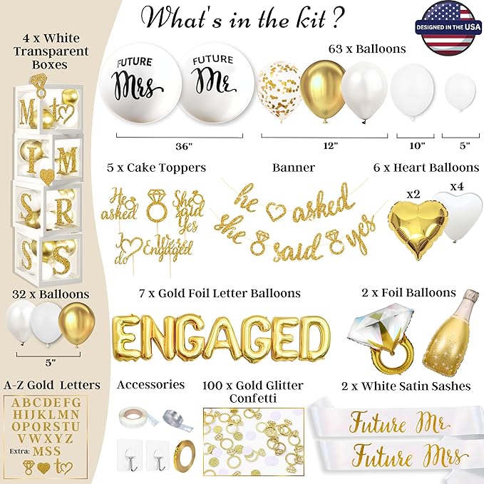 248 Pc Premium Engagement Party Decorations, He Asked She Said Yes Banner - Image 2