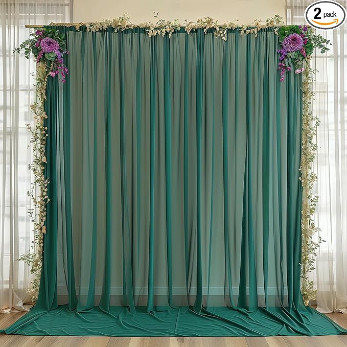 10ft x 10ft Emerald Green Backdrop Curtains, Wrinkle-Free Sheer Chiffon Fabric by WishCare