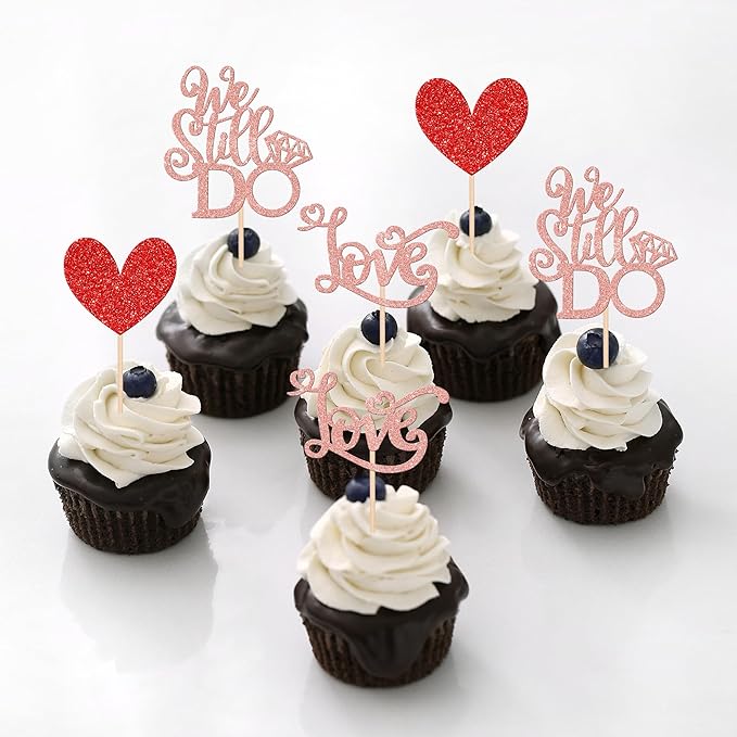 24 PCS We Still Do Cupcake Toppers Glitter Love Heart Bridal Shower Cupcake - Image 5