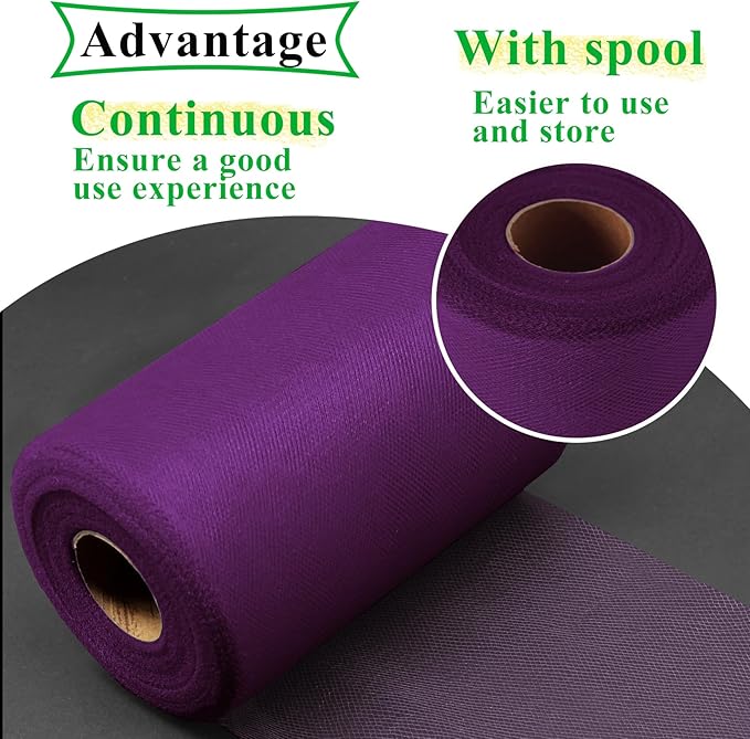 Plum Tulle Fabric Rolls 6 Inch by 100 Yards Fabric Spool Tulle Ribbon - Image 4