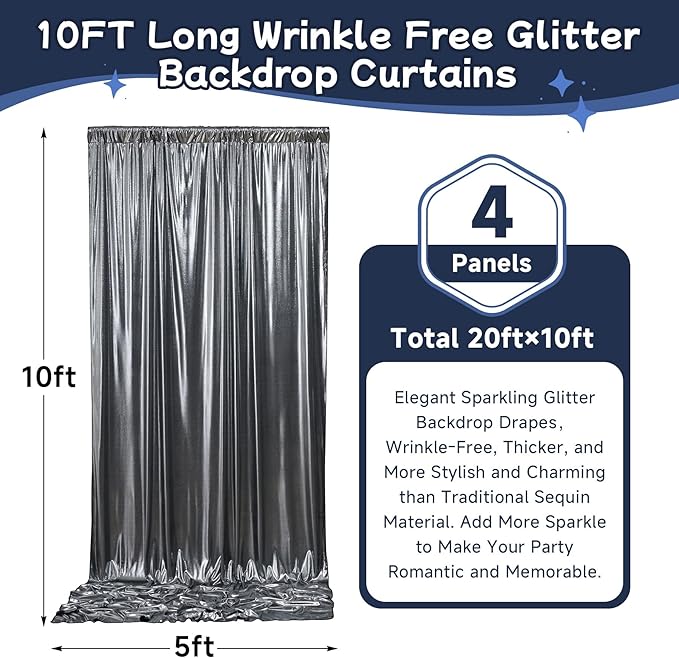 20ftx10ft Black Silver Glitter Sequin Backdrop Curtain - Image 5