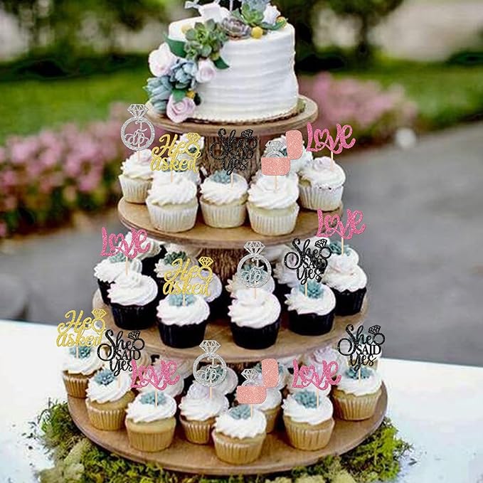30 PCS He Asked She Said Yes Cupcake Toppers Diamond Ring Cupcake Picks Love I - Image 5