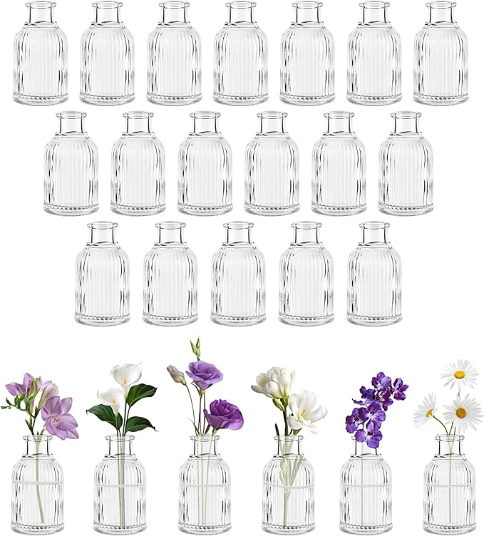 Glass Bud Vases Set of 24, Small Flower Vase in Bulk, Modern Wedding Reception by VIVIRENOIR