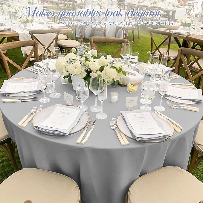 6 Pack Light Grey Round Tablecloths - Image 5