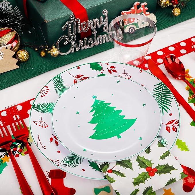 Festiva 176Pcs Christmas Plastic Plates Heavy Duty- Christmas disposable - Image 6