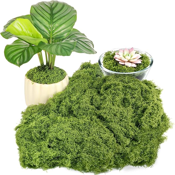 Fake Green Moss for Plants Indoor, 5.3OZ Artificial Moss for Potted Plants Decor by Draupnir