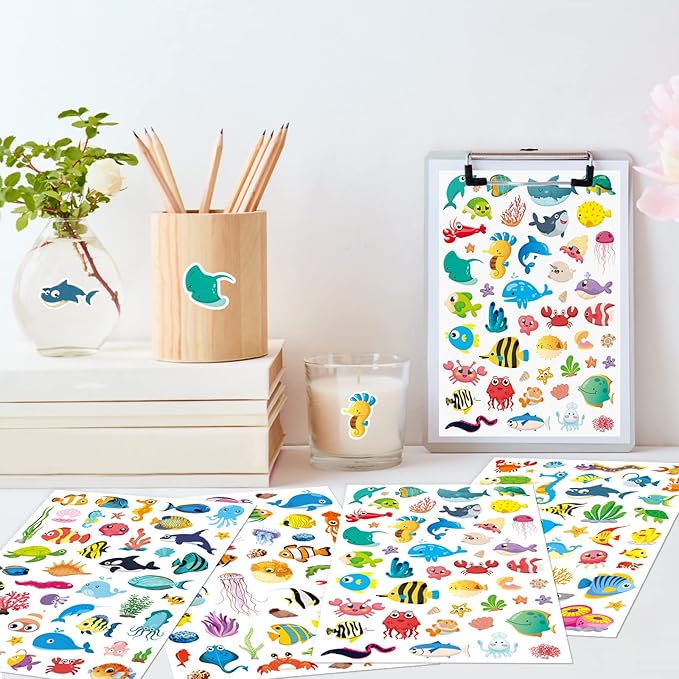 Cute Ocean Sea Animal Adhesive Stickers Tropical Fish Shark Stickers 890 Count - Image 7
