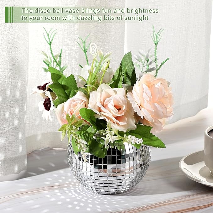 Jinei 24 Pcs Disco Vases Bulk Silver Mirror Disco Ball Flower Glass Ball - Image 3