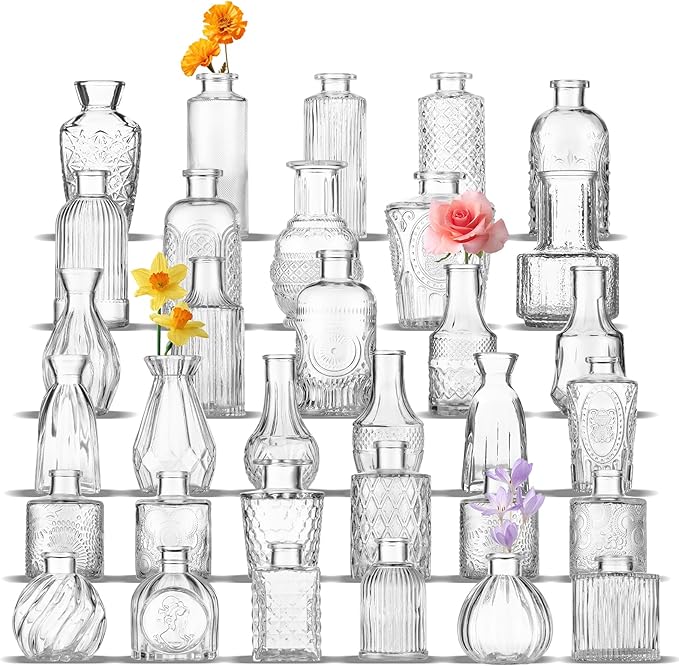 Set of 33 Bud Vases for Flowers, Small Glass Vases for Flowers, Small Vintage by JM-capricorns