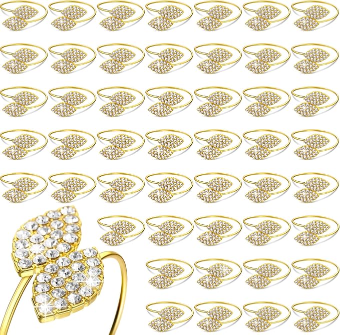 Hotop 150 Pcs Napkin Rings Gold Table Decorations, Elegant Bling Leaves Napkin by HOTOP
