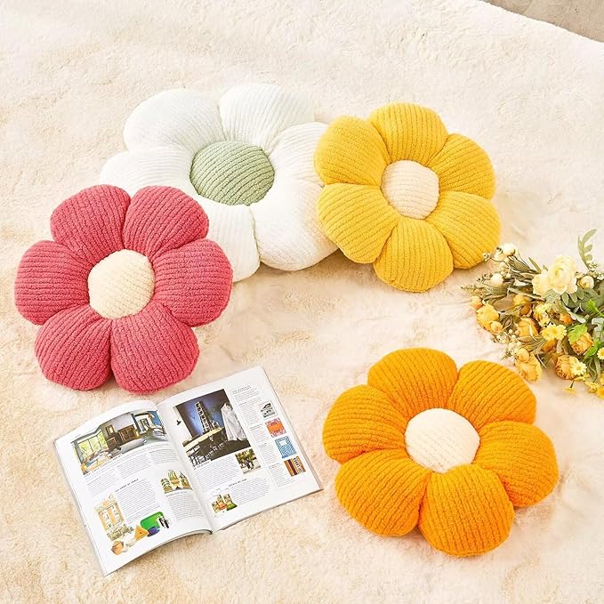 Flower Throw Pillow, Soft Peach Pink 19.6" Shaped Floor Pillow - Image 3