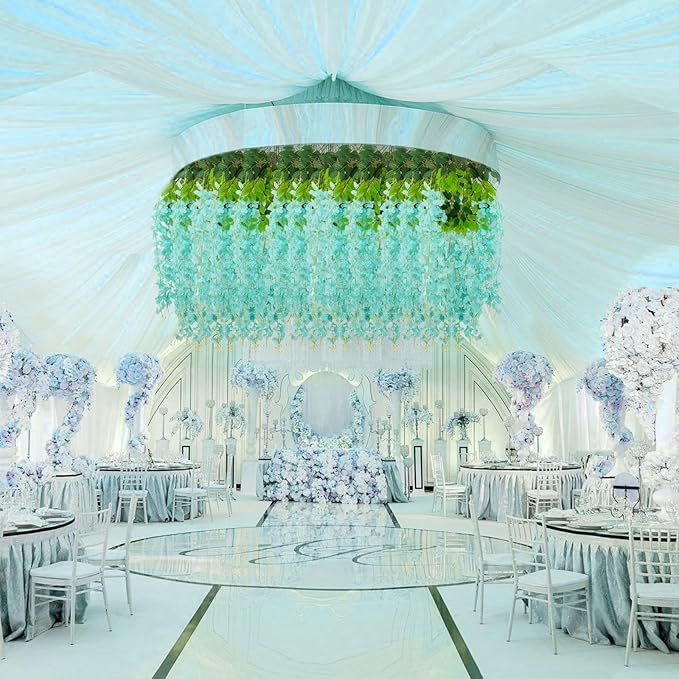 36 Pack Teal Wisteria Hanging Flowers, 3.44 Ft Fake Hanging Flowers, Artificial - Image 6
