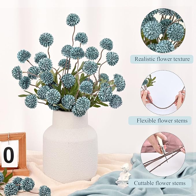 Waipfaru 10pcs Fake Silk Pompon Mum Artificial Flowers, Bulk Faux Mini - Image 3