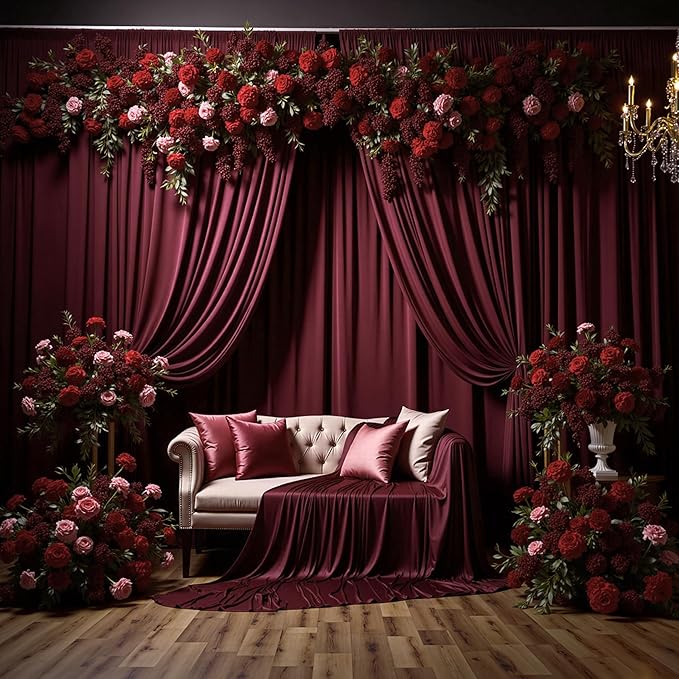 30 ft x 10 ft Wrinkle Free Maroon Backdrop Curtain - Image 5