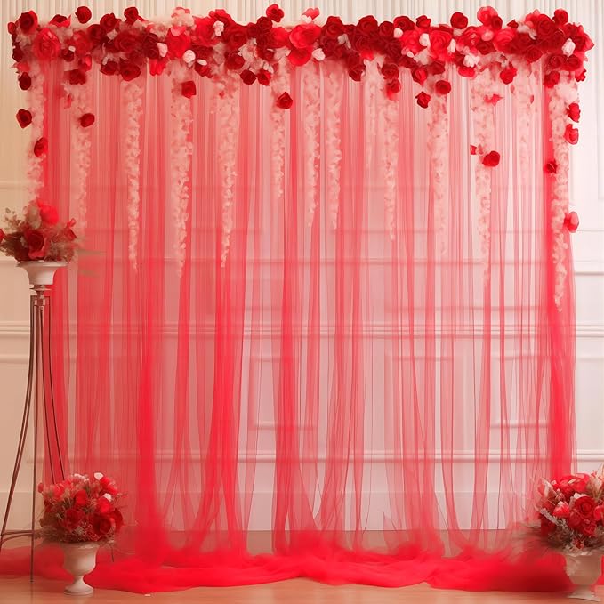 10x10 Red Tulle Backdrop Curtains - Image 5