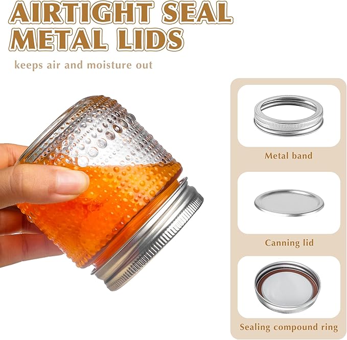 Mason Jars 8 Oz with Lids 12 Packs, Vintage Small Glass Canning Jars with - Image 4