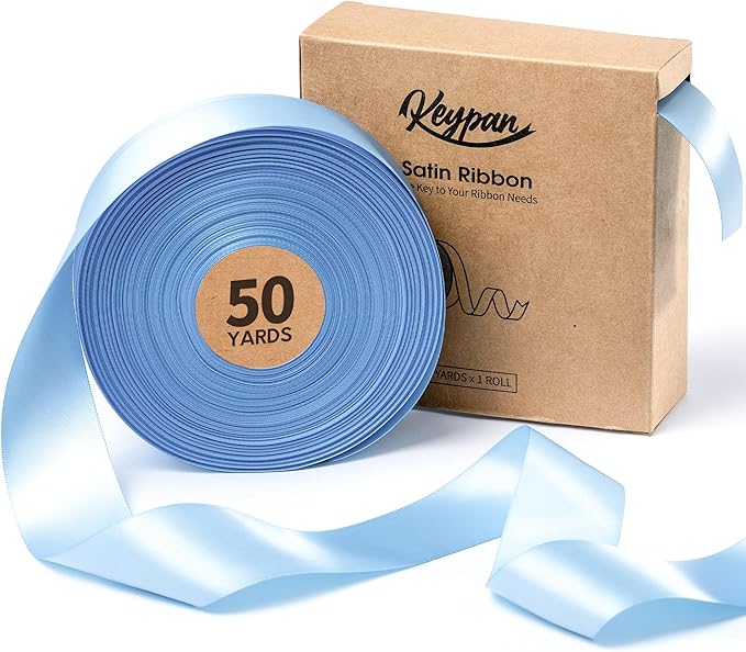 Baby Blue Satin Ribbon 1-1/2 Inch x 50 Yards Double-Faced Ribbons by Keypan