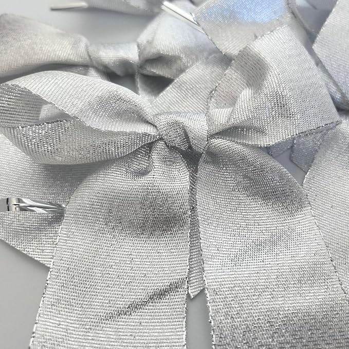 36pcs 4-1/2" Metallic Silver Glitter Ribbon Bows - Image 7
