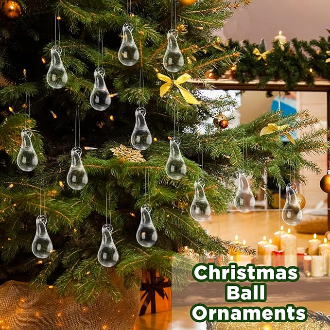 30 Pcs Clear Glass Teardrop Christmas Ornaments Crystal Raindrop Hanging - Image 6