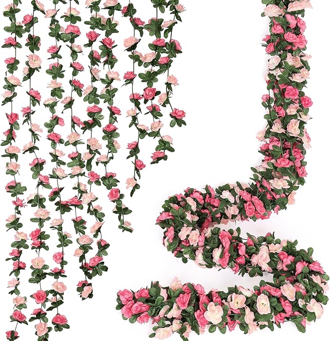 KHOYIME 18 Pack 144 FT Artificial Flower Garland, Fake Pink Roses Vines Silk by KHOYIME