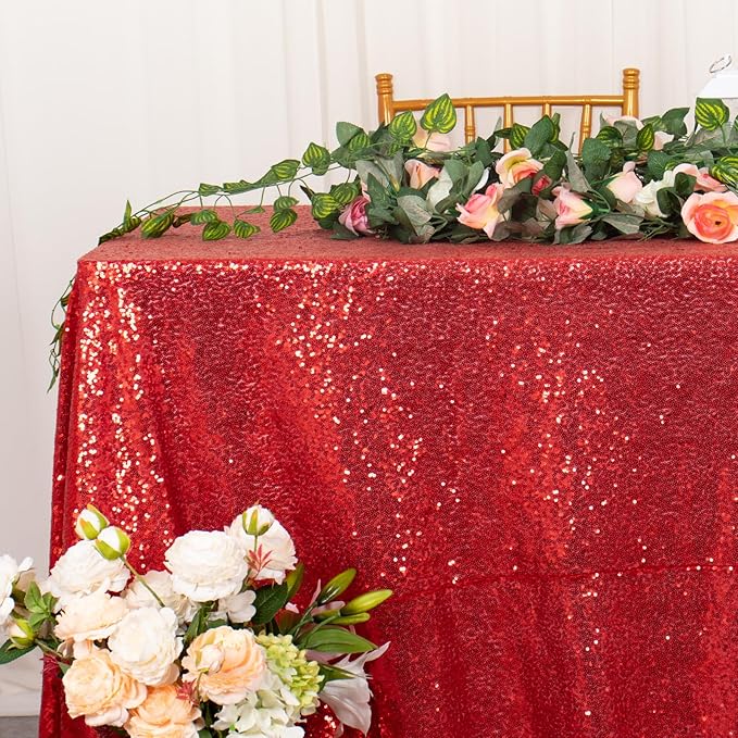 ShinyBeauty Red Table Cloths for Christmas 2 Packs, 72X72 Inch Sequin - Image 3