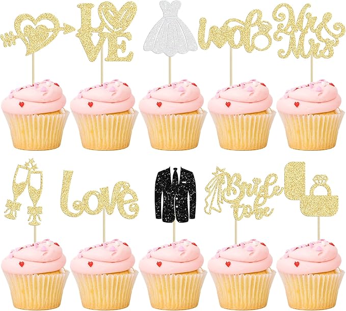 Ephlyn 30Pcs Bride to be Cupcake Toppers Glitter Diamond Ring Love I Do Cupcake by Ephlyn