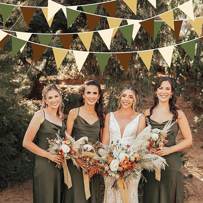 32Ft Woodland Party Decorations Olive Green Tan Brown Cream Neutral Triangle - Image 6