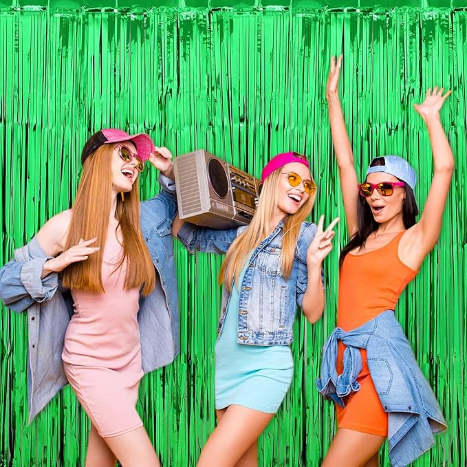 6 Pack Green Foil Fringe Curtains Backdrop, 3.28 x 8.2 Ft Metallic Streamers - Image 6