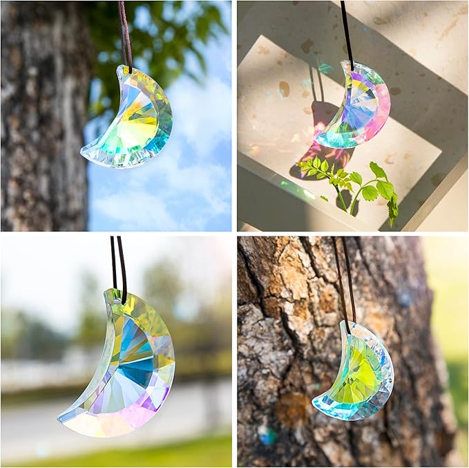 6pcs Colorful Crystal Faceted Half Moon Prisms Chandelier Lamp Lighting Drops - Image 6